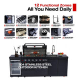 Belmont 43-Inch 6-Burner 85K BTU Stainless Steel Outdoor BBQ Kitchen Grill Island With Wine Cooler, Rotisserie, And Sink (SAK19476)