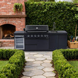 Belmont 43-Inch 6-Burner 85K BTU Stainless Steel Outdoor BBQ Kitchen Grill Island With Wine Cooler, Rotisserie, And Sink (SAK19476)