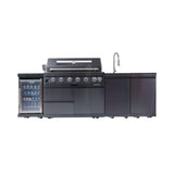 Belmont 43-Inch 6-Burner 85K BTU Stainless Steel Outdoor BBQ Kitchen Grill Island With Wine Cooler, Rotisserie, And Sink (SAK19476)
