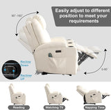 Power Recliner Chair with Heat and Massage, PU Leather Home Theater Seating with LED Lights/Cup Holders/Side Pocket/USB Port, Reclining Sofa Chair for Living Room (3, Beige)