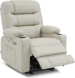 MCombo Zero Gravity Power Recliner Chair with Heat and Vibration Massage, Reclining Chair with USB Ports, Cup Holders for Living Room, Faux Leather PR621 (Light Grey)