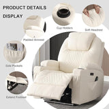 Power Recliner Chair with Heat and Massage, PU Leather Home Theater Seating with LED Lights/Cup Holders/Side Pocket/USB Port, Reclining Sofa Chair for Living Room (3, Beige)