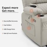 MCombo Zero Gravity Power Recliner Chair with Heat and Vibration Massage, Reclining Chair with USB Ports, Cup Holders for Living Room, Faux Leather PR621 (Light Grey)