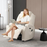 Power Recliner Chair with Heat and Massage, PU Leather Home Theater Seating with LED Lights/Cup Holders/Side Pocket/USB Port, Reclining Sofa Chair for Living Room (3, Beige)