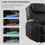 Power Recliner Chair with Heat and Massage, PU Leather Home Theater Seating with LED Lights/Cup Holders/Side Pocket/USB Port, Reclining Sofa Chair for Living Room (3, Black)