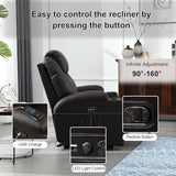 Power Recliner Chair with Heat and Massage, PU Leather Home Theater Seating with LED Lights/Cup Holders/Side Pocket/USB Port, Reclining Sofa Chair for Living Room(3, Brown)