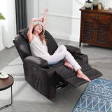 Power Recliner Chair with Heat and Massage, PU Leather Home Theater Seating with LED Lights/Cup Holders/Side Pocket/USB Port, Reclining Sofa Chair for Living Room (3, Black)