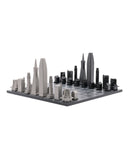 Chess Set Stainless Steel SAN FRANCISCO with Wood Map Board