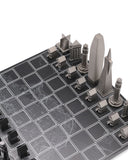 Chess Set Stainless Steel SAN FRANCISCO with Wood Map Board