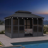 Vista Outdoor Hardtop Aluminum Solarium With Double Roof And LED Lights (SAK42086)