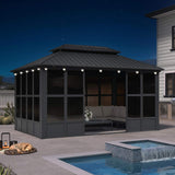 Vista Outdoor Hardtop Aluminum Solarium With Double Roof And LED Lights (SAK42086)
