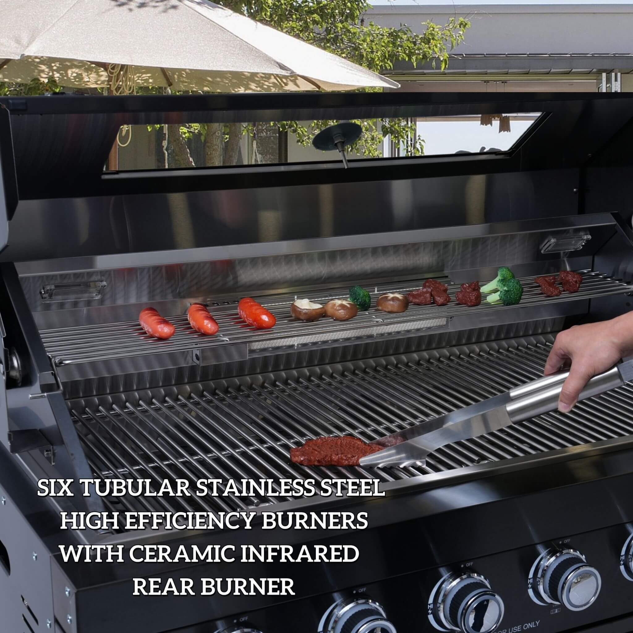 Belmont 43-Inch 6-Burner 85K BTU Stainless Steel Outdoor BBQ Kitchen Grill Island With Wine Cooler, Rotisserie, And Sink (SAK19476)