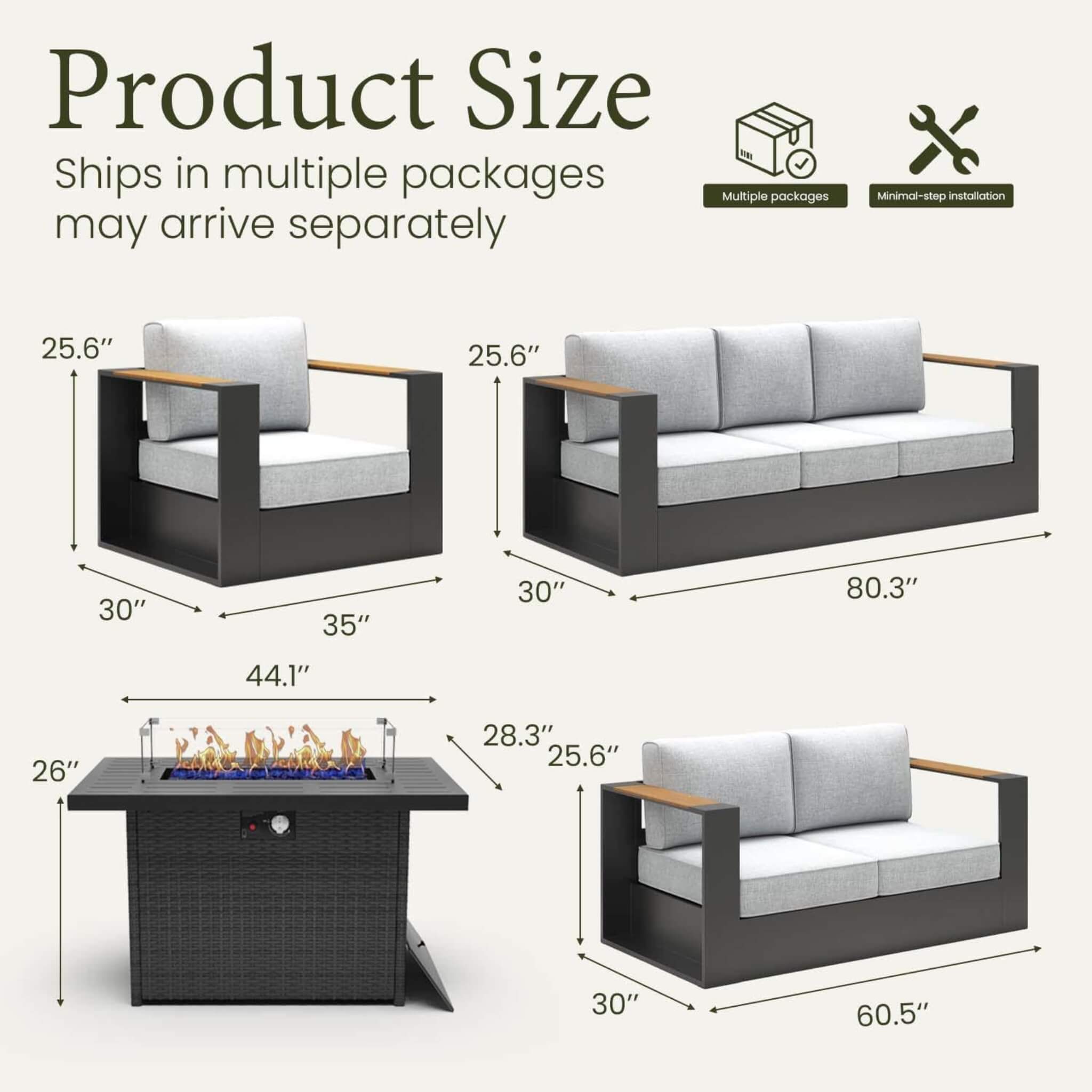5-Piece Aluminum Patio Furniture Set With 55K BTU Fire Pit Table (SAK61742)