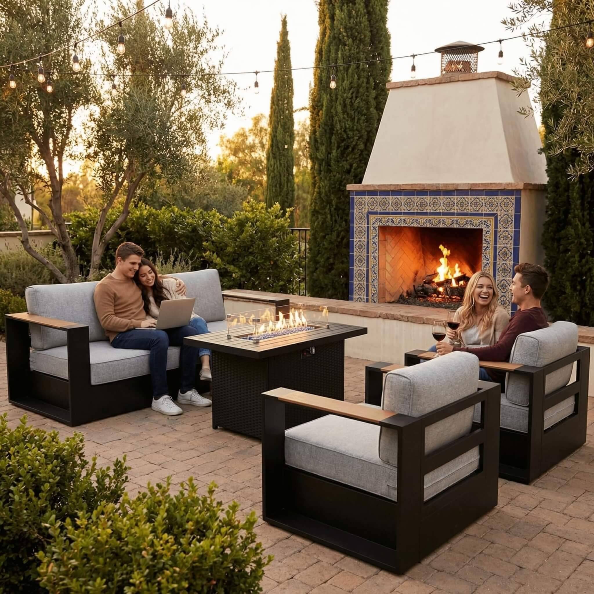 5-Piece Aluminum Patio Furniture Set With 55K BTU Fire Pit Table (SAK61742)