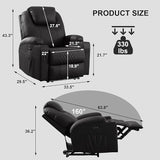 Power Recliner Chair with Heat and Massage, PU Leather Home Theater Seating with LED Lights/Cup Holders/Side Pocket/USB Port, Reclining Sofa Chair for Living Room (3, Black)