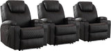 Power Recliner Chair with Heat and Massage, PU Leather Home Theater Seating with LED Lights/Cup Holders/Side Pocket/USB Port, Reclining Sofa Chair for Living Room(3, Brown)
