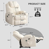 Power Recliner Chair with Heat and Massage, PU Leather Home Theater Seating with LED Lights/Cup Holders/Side Pocket/USB Port, Reclining Sofa Chair for Living Room (3, Beige)