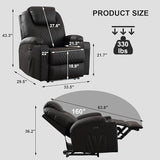 Power Recliner Chair with Heat and Massage, PU Leather Home Theater Seating with LED Lights/Cup Holders/Side Pocket/USB Port, Reclining Sofa Chair for Living Room(3, Brown)