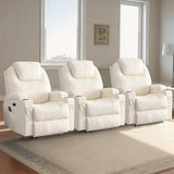 Power Recliner Chair with Heat and Massage, PU Leather Home Theater Seating with LED Lights/Cup Holders/Side Pocket/USB Port, Reclining Sofa Chair for Living Room (3, Beige)