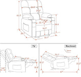 MCombo Zero Gravity Power Recliner Chair with Heat and Vibration Massage, Reclining Chair with USB Ports, Cup Holders for Living Room, Faux Leather PR621 (Light Grey)