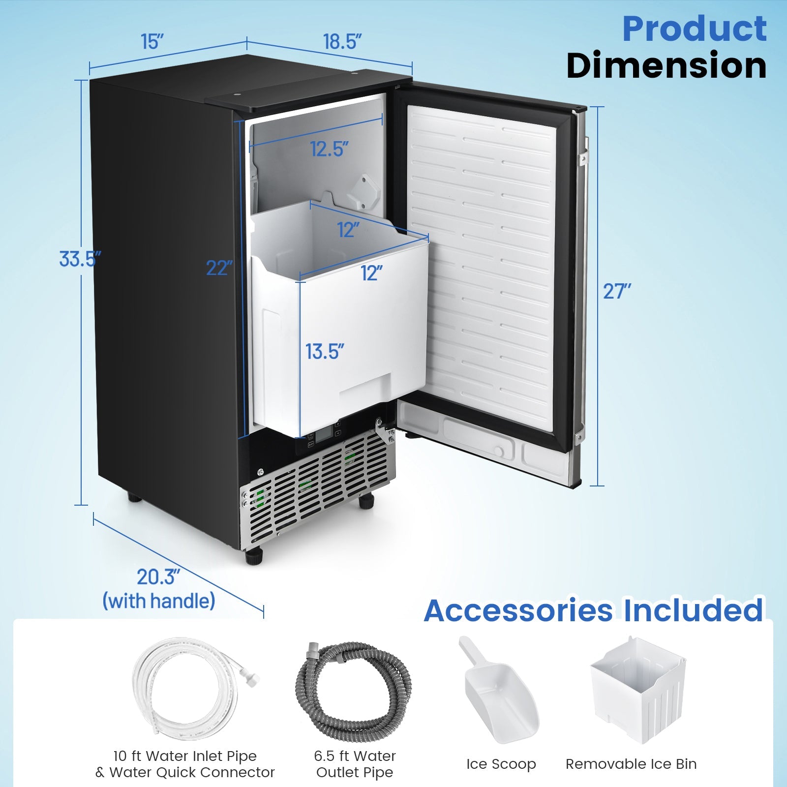 Free-Standing Built-In Undercounter Ice Maker-Silver