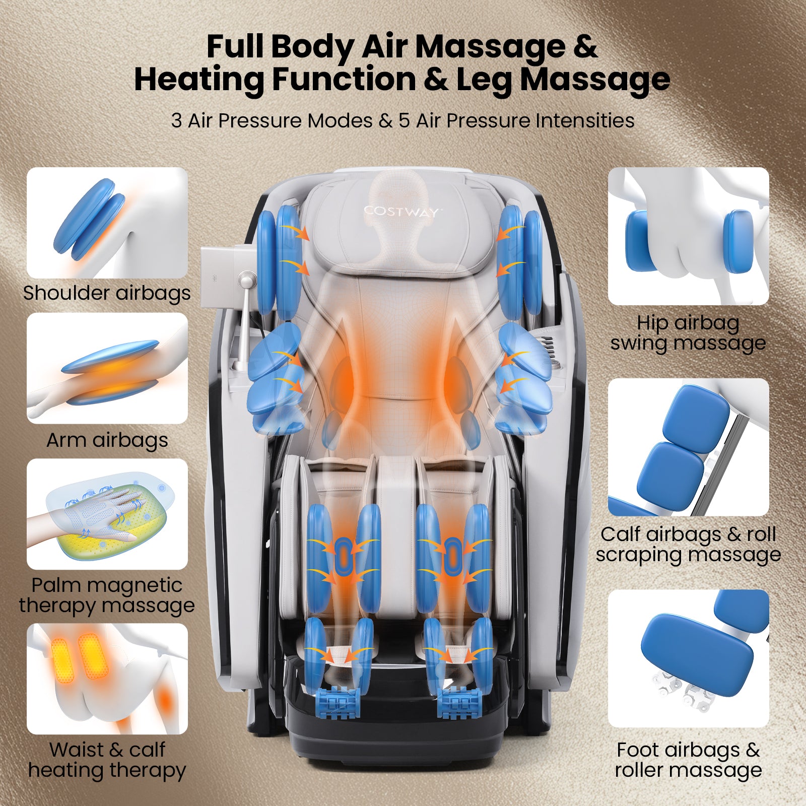 Kenzo 41-7D Dual Roller System Flexible Track Zero Gravity Full Body Massage Chair with Heart Rate Monitor and Health Detecti