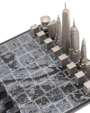 Chess Set Stainless Steel NEW YORK with Wood Map Board