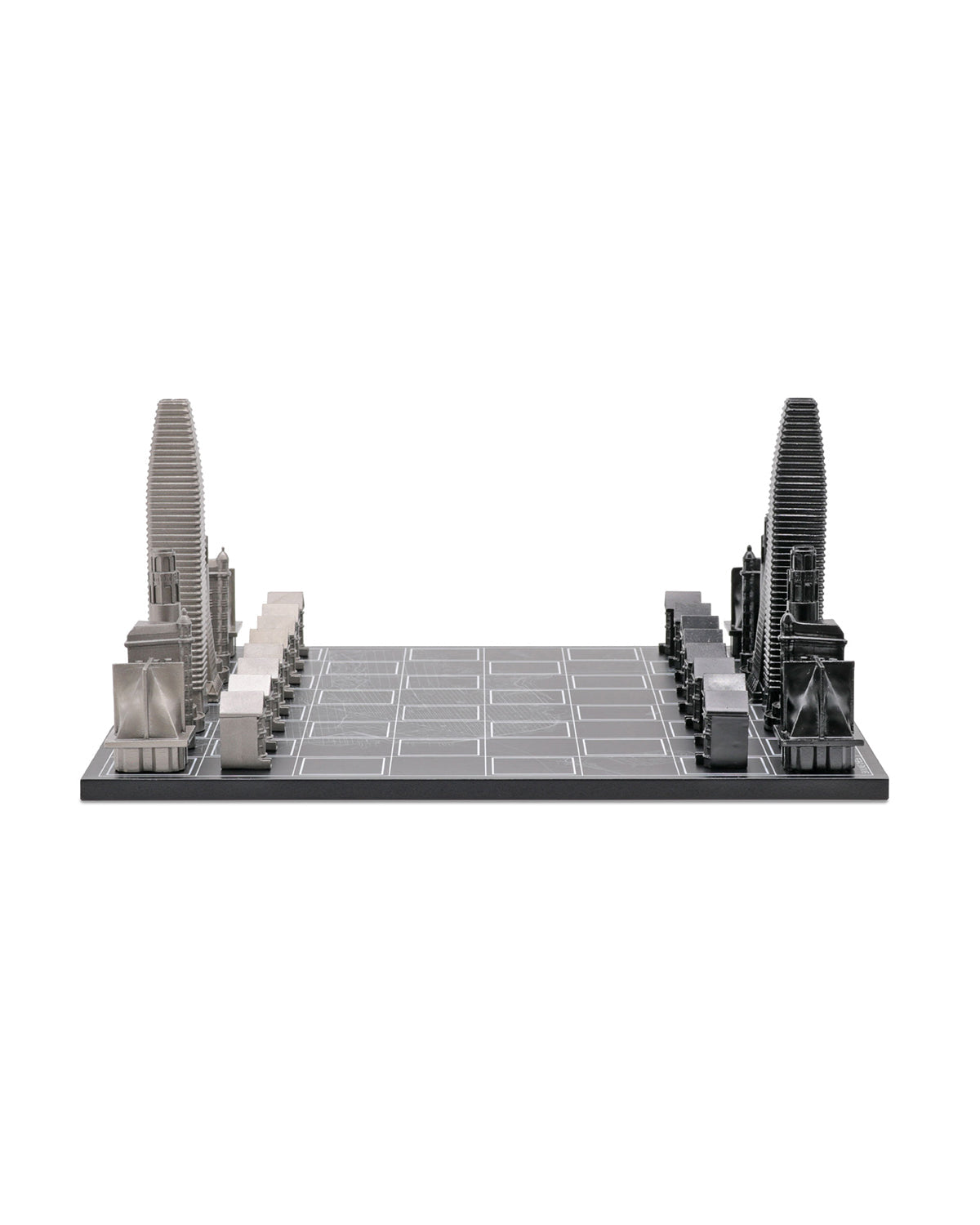 Chess Set Stainless Steel SAN FRANCISCO with Wood Map Board