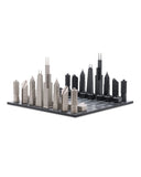 Chess Set Stainless Steel CHICAGO with Wood Map Board