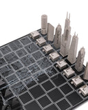 Chess Set Stainless Steel CHICAGO with Wood Map Board