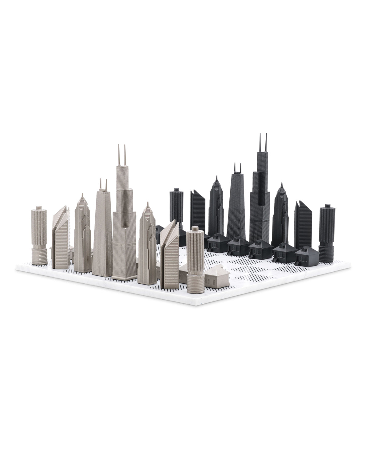Chess Set Stainless Steel CHICAGO with Marble Hatch Board