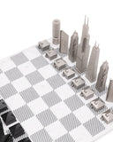 Chess Set Stainless Steel CHICAGO with Marble Hatch Board