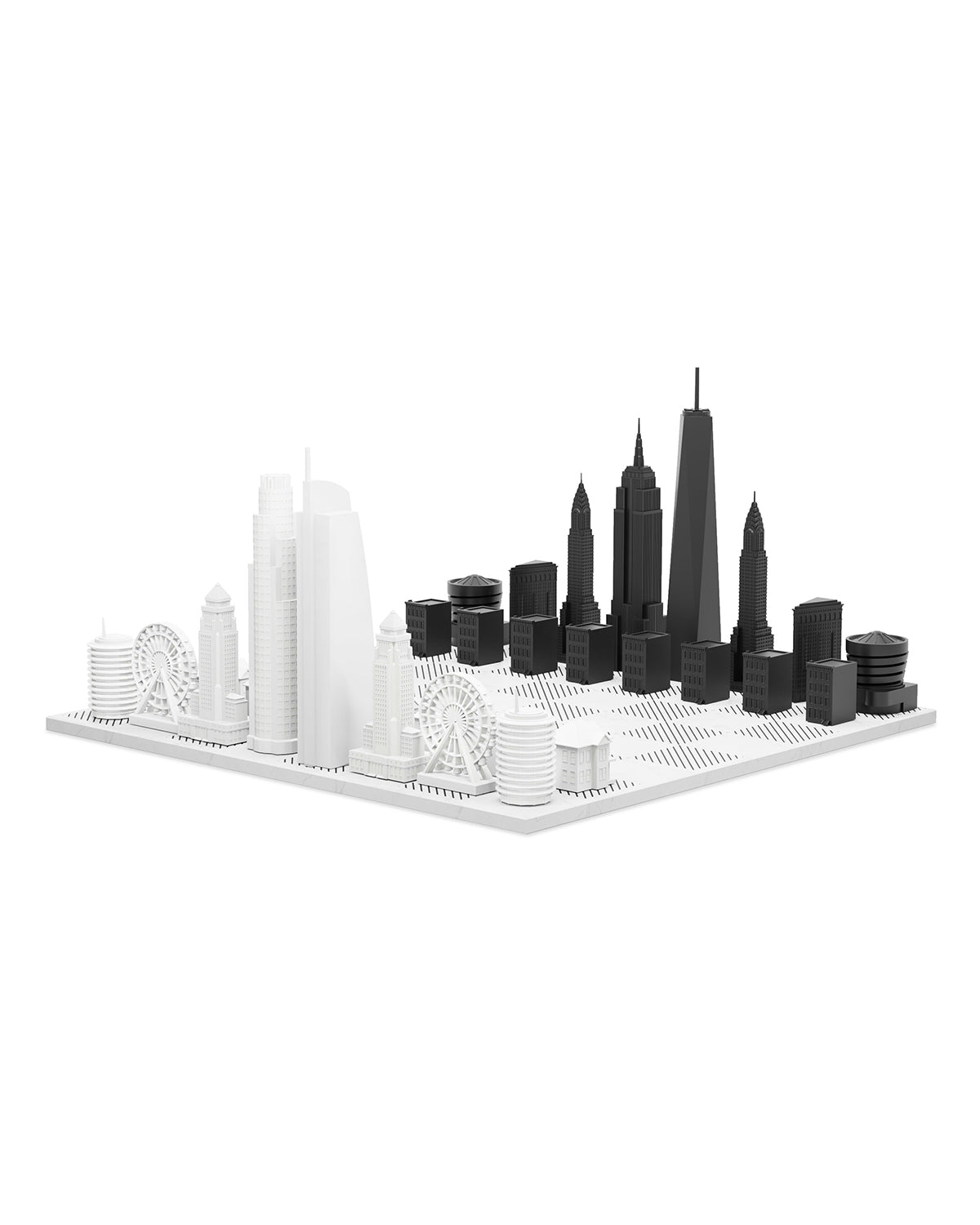 Chess Set Acrylic NEW YORK vs LOS ANGELES with Marble Hatch Board