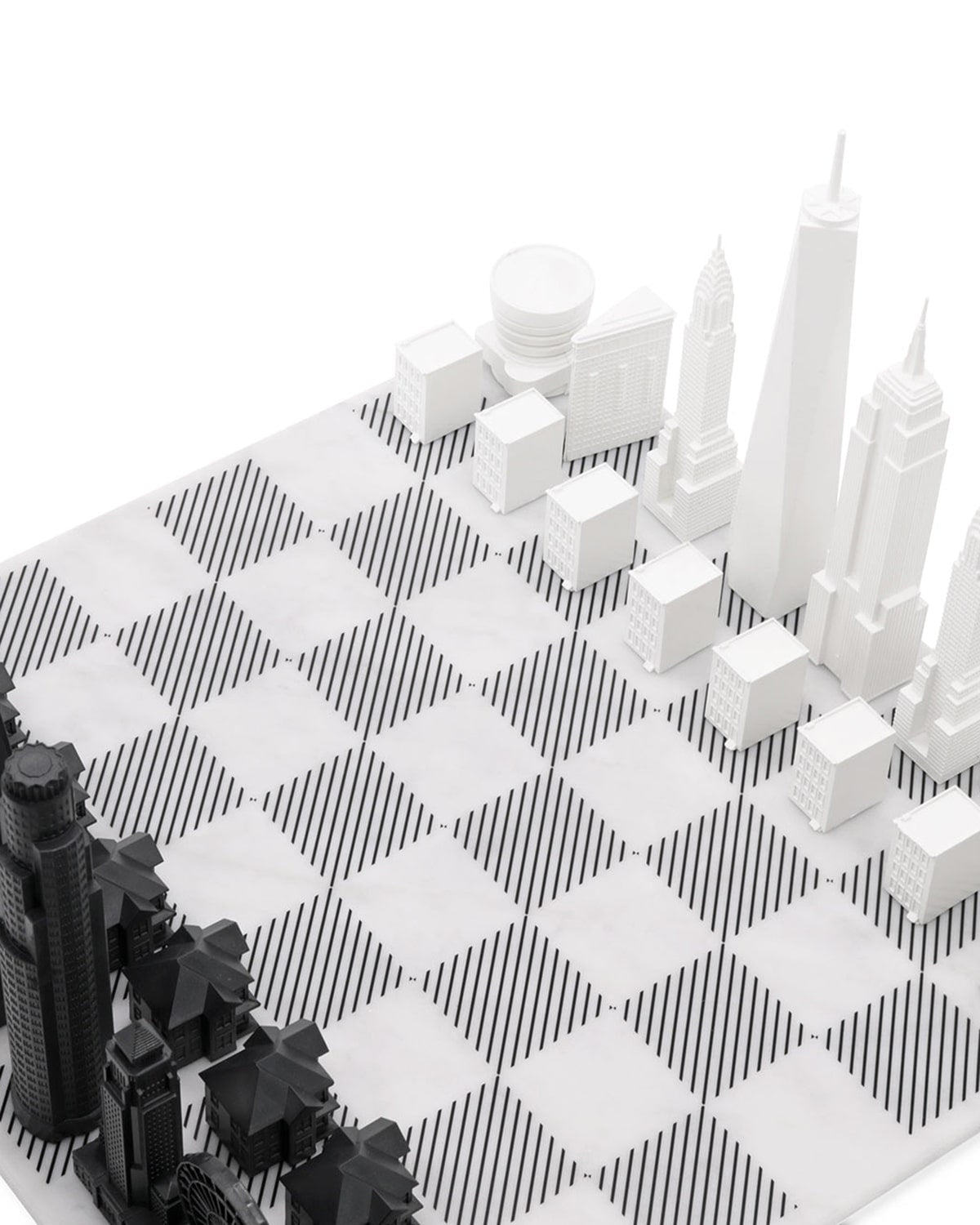 Chess Set Acrylic NEW YORK vs LOS ANGELES with Marble Hatch Board