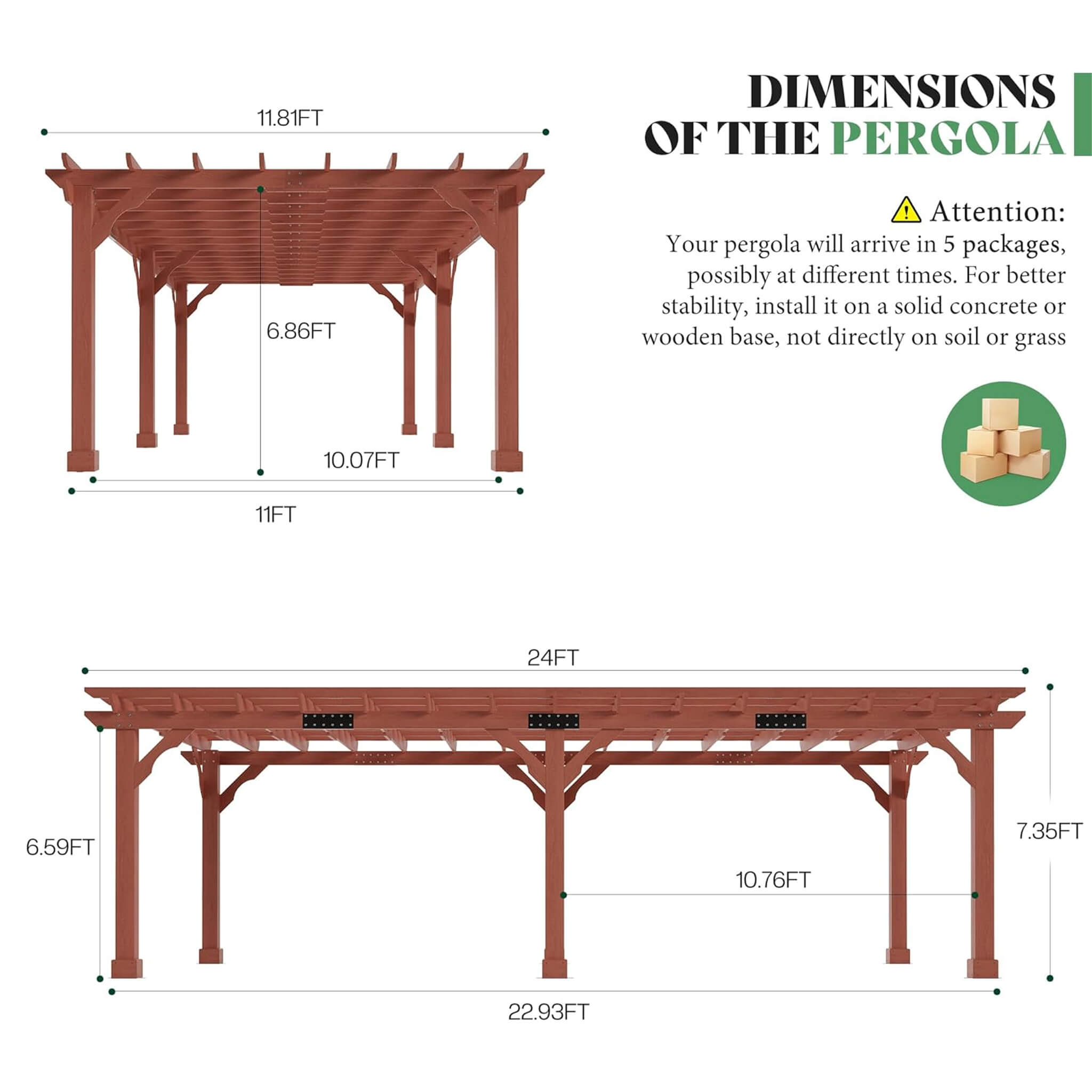 Alora Large Outdoor Cedar Wood Pergola Kit With Slatted Roof (SAK31064)