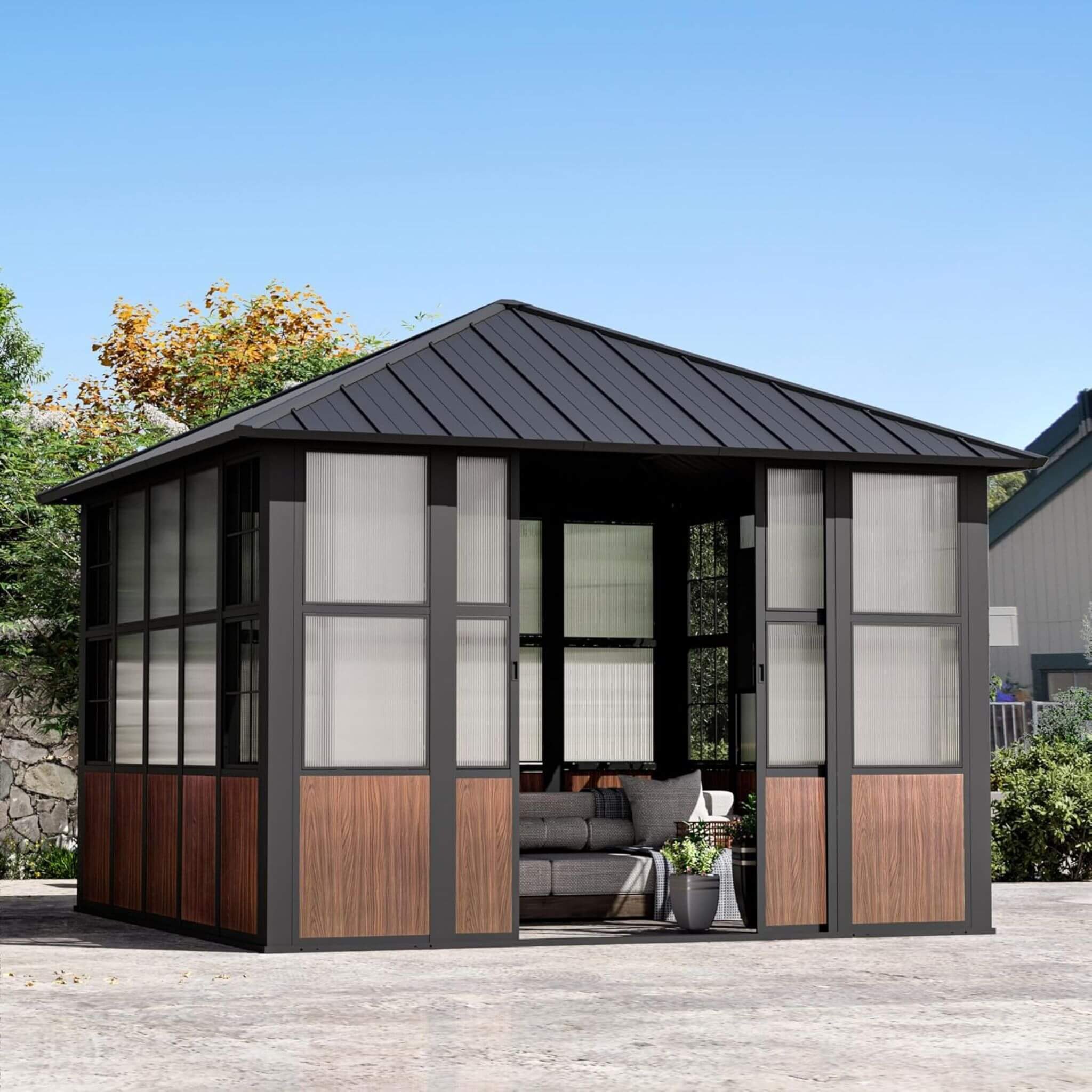Grandview Premium Hardtop Aluminum Sunroom Solarium With TV Mount And Sliding Doors (SAK60439)