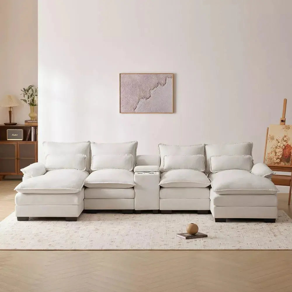 Modern Chenille U Shaped Sectional Console Couch